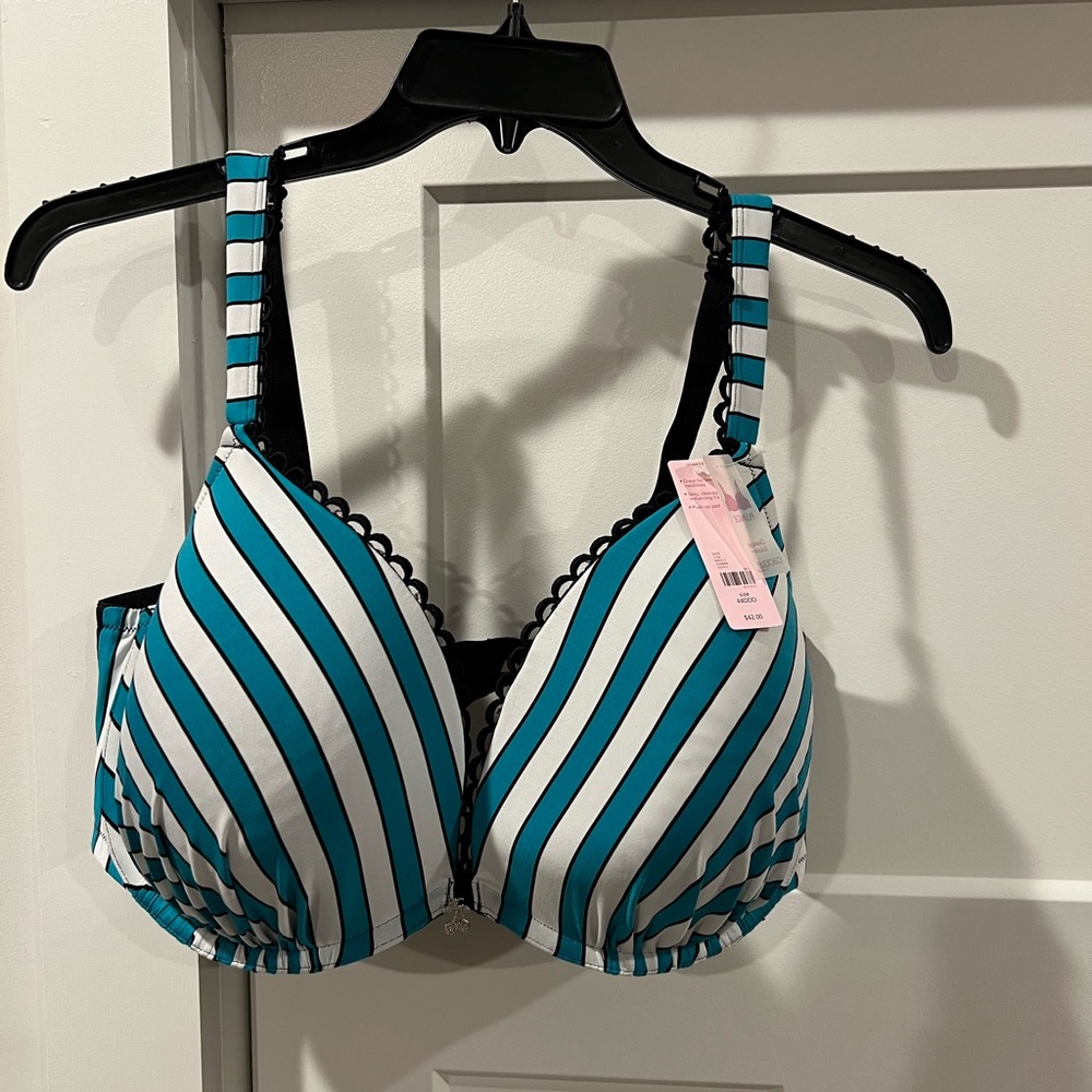 Cacique Turquoise and White Striped Bra